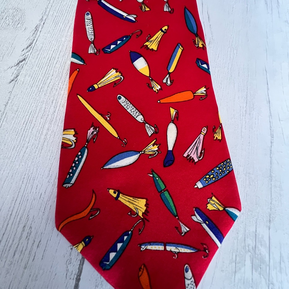 ALYNN NECKWEAR (2) 100% Silk Red NeckTies Fishing Tie Saltwater 3.5x60 VTG USA - Picture 16 of 16